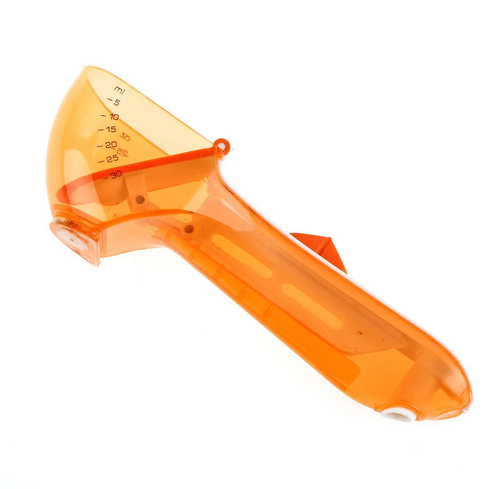 Orange and blue digital measuring spoons with magnetic snaps and hanging hole for kitchen storage