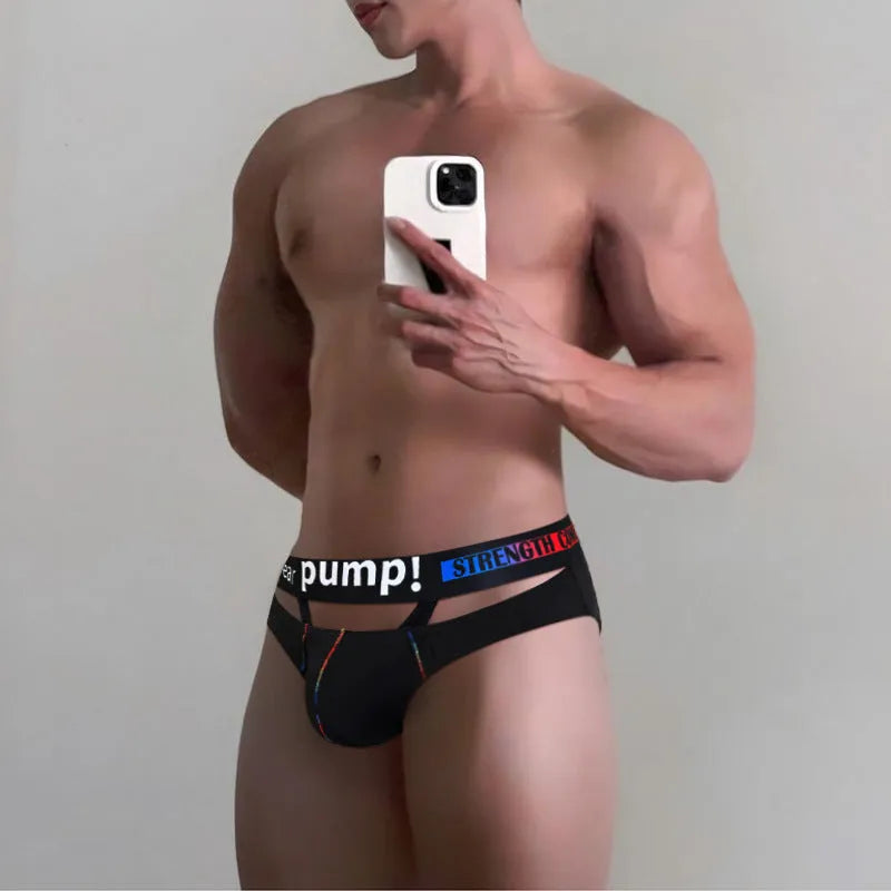 Men's modal briefs in black colour showing low-rise waist design and solid colour construction