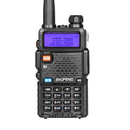 Dual-band VHF UHF walkie talkie with 5-10 km range, 128 channels, and compact 110x58x32 mm size