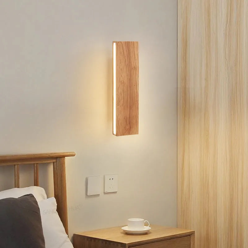 Wooden LED bedside wall lamp in 22cm, 32cm or 52cm size with warm or white light, 220V Nordic style