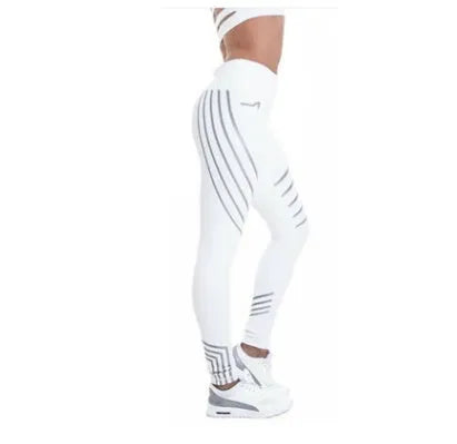 Women's glow-in-the-dark workout leggings in black with printed pattern, slim fit pencil pants length