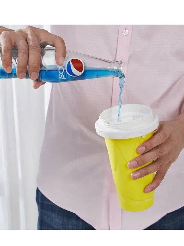 Blue silicone slushy cup with double-layer construction for making frozen drinks without electricity
