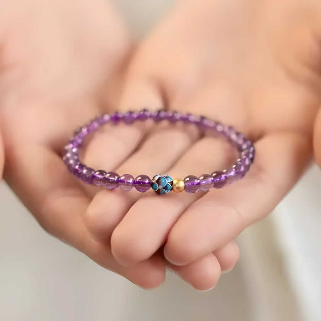 Nine purple lotus bracelet with retro Chinese student style and mixed material construction