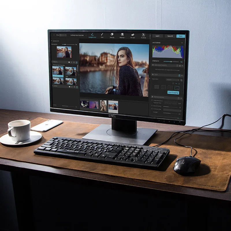 Extra large non-slip leather desk pad in coffee, 90cm x 45cm, mad horse skin, retro desktop mat