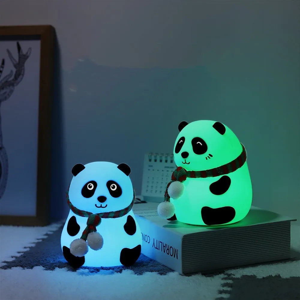 Panda-shaped silicone night light with USB charging port and plated details