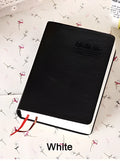 Large thick leather notebook 17 x 12 cm with 480 pages and gold or white cover.