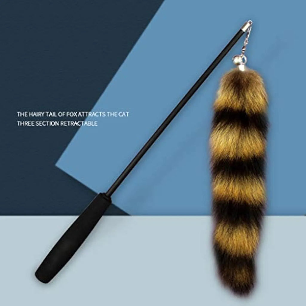 Black cat toy wand with 42cm elastic string and 300g weighted handle for interactive feline play