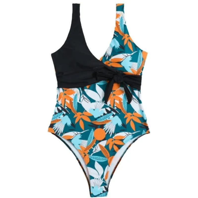 Women's high-waist one-piece swimsuit in printed pattern with quick-dry polyester fabric