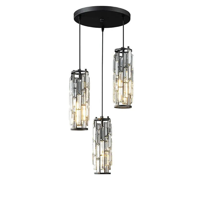 LED single head industrial style crystal droplight chandelier in black, gold, or chrome finish
