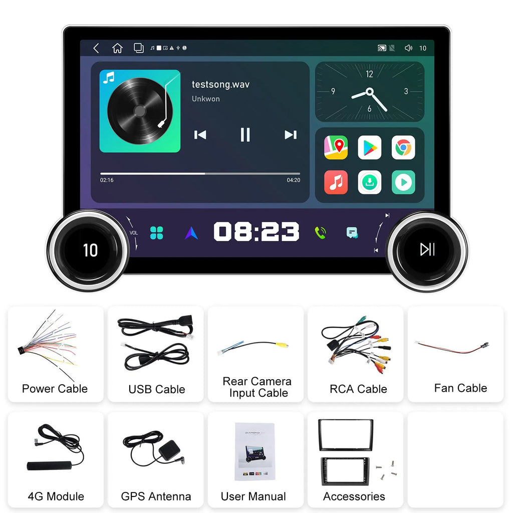 11.8-inch double knob Android car multimedia player with QLED screen and wireless CarPlay compatibility