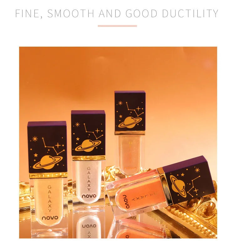 NOVO Stereo Shaping Liquid Eyeshadow 7ml bottle with glitter galaxy water-light finish and four shades