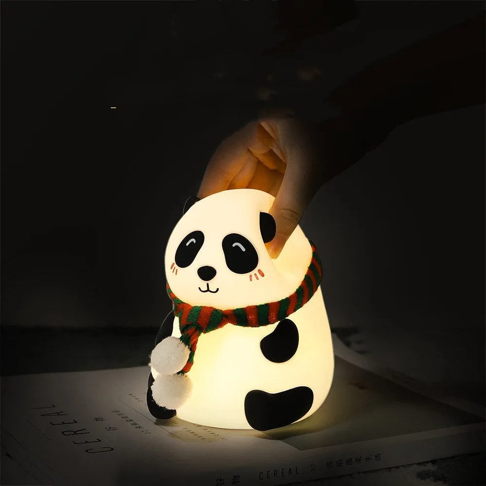 Panda-shaped silicone night light with USB charging port and plated details