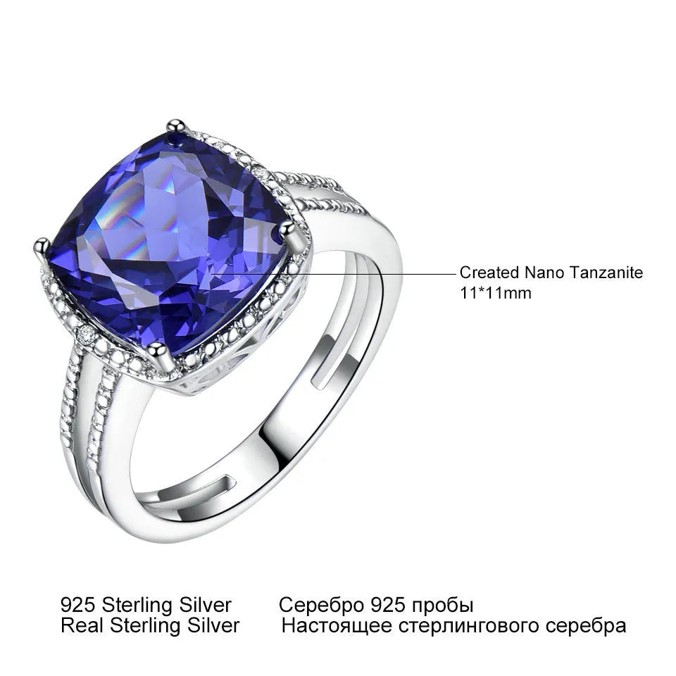 Women's 925 sterling silver ring with blue tanzanite gemstone, shown in UK sizes 6-10 for precise fit