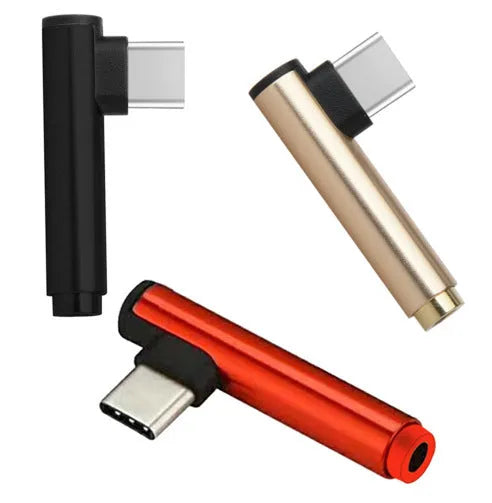 Aluminium alloy Type-C to 3.5mm audio adapter with charging pass-through in one of five colour options