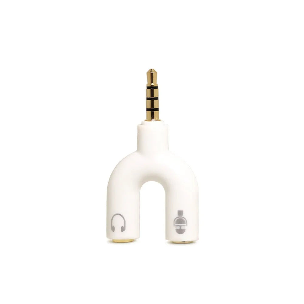 3.5mm audio splitter adapter in multiple colours showing gold-plated connections