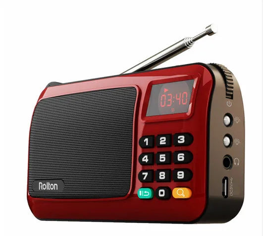 Rolton W405 portable FM radio and MP3 travel speaker in blue with LED display and strap