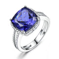 Women's 925 sterling silver ring with blue tanzanite gemstone, shown in UK sizes 6-10 for precise fit