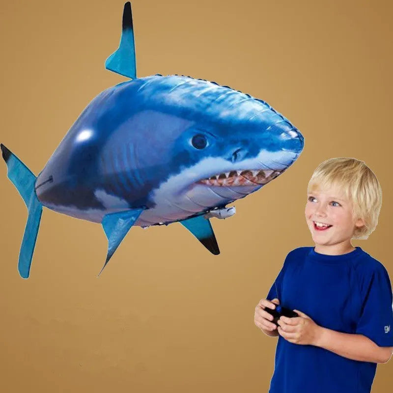 Remote control shark toy inflatable with helium, 57 inches long, for indoor flight using infrared control