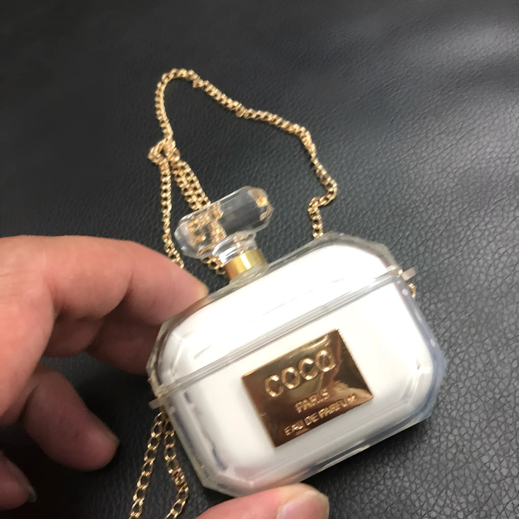 White perfume bottle design soft silicone protective case for Apple AirPods charging box.