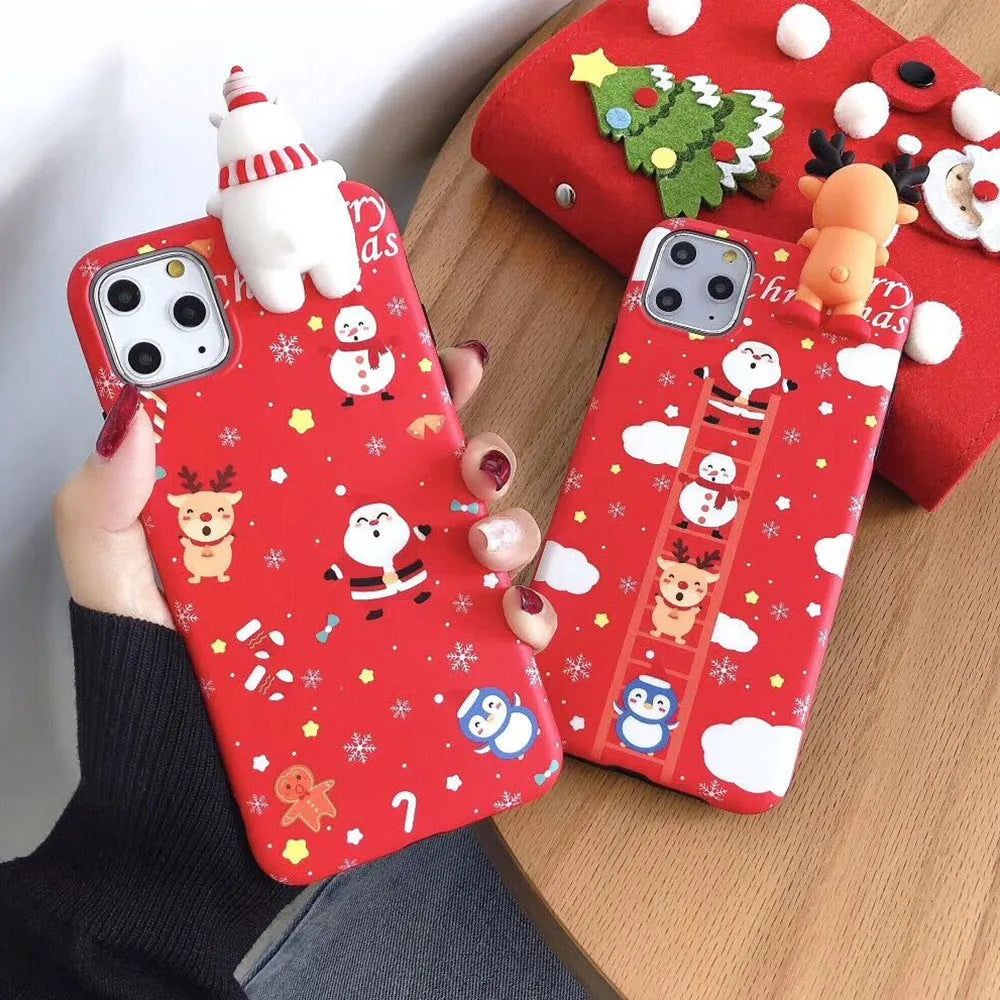 Christmas-themed silicone iPhone case with festive design on back cover, compatible with multiple iPhone models