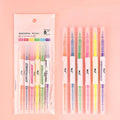 Set of 6 double-headed marker pens showing round and oblique tips in orange, purple, yellow, green, blue, and pink colours