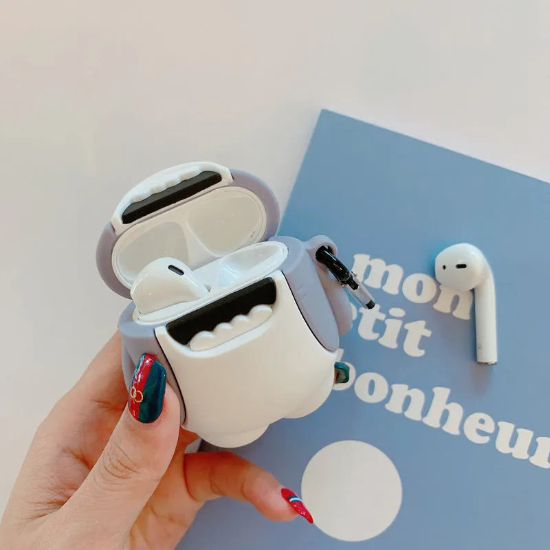 Silicone protective cover for AirPods 1 and 2 with shark-fin design showing textured surface