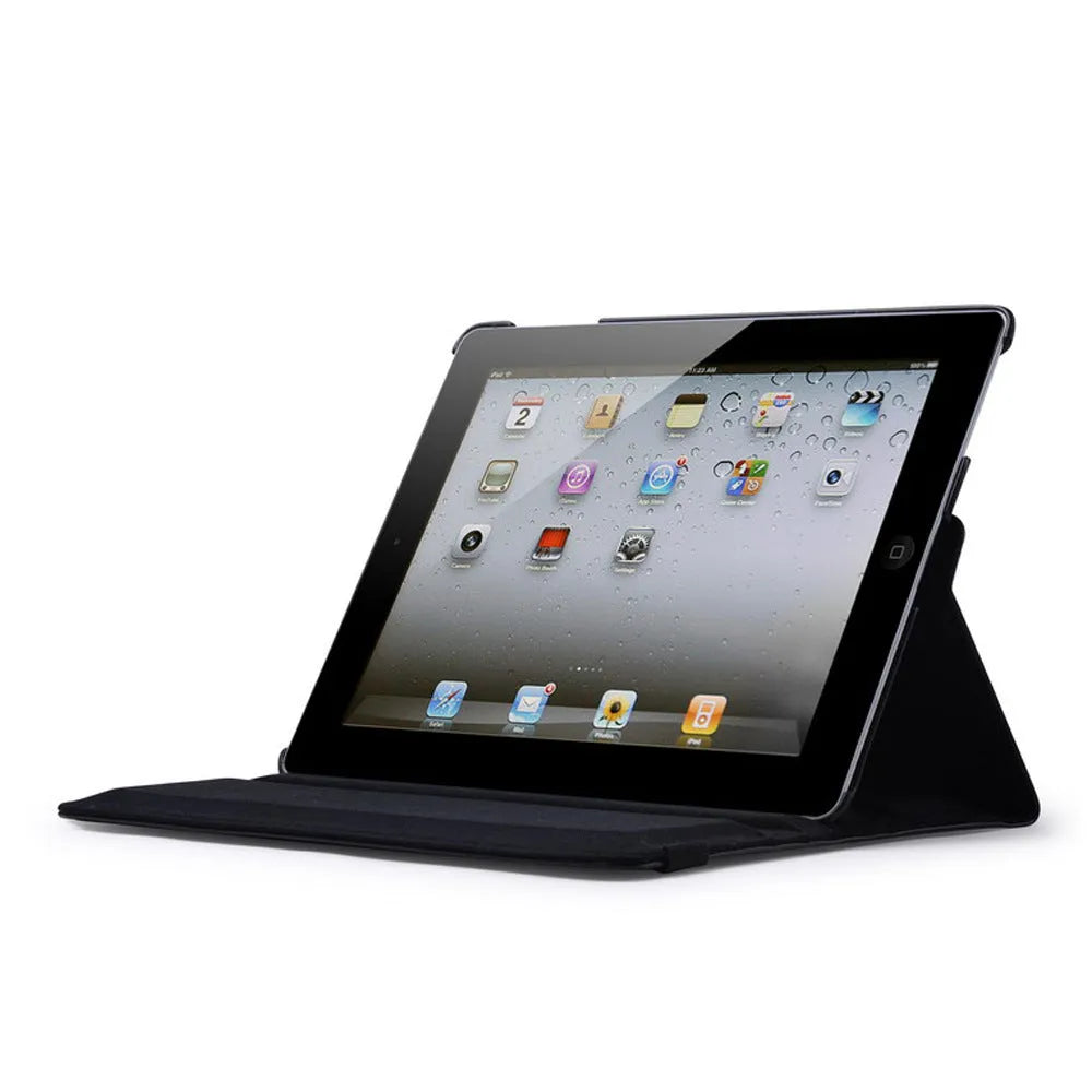 PU leather iPad case in multiple colours showing clam shell design with sleep function for iPad 2 3 4 and iPad mini models