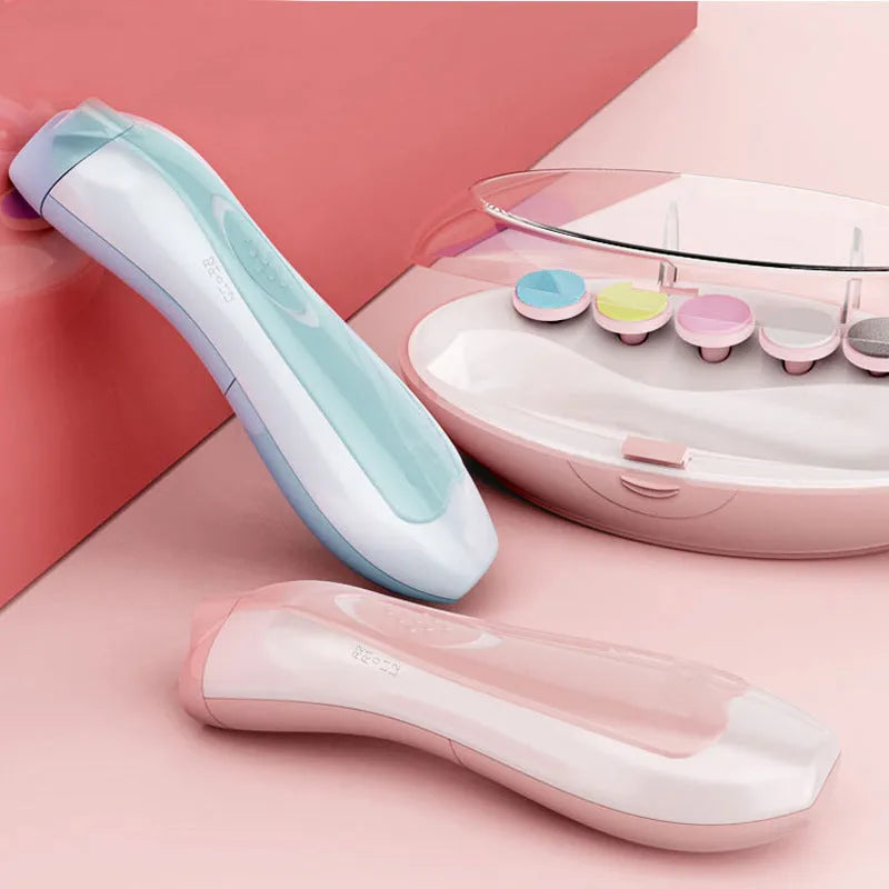 Ultra-quiet baby nail polisher with night light, four-speed settings, and ergonomic design for safe infant nail care