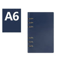 Loose-leaf business notebook with imitation leather cover in multiple colour options showing A5, A6 and B5 format sizes