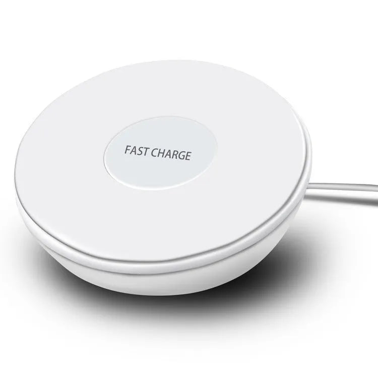 White wireless charger with clock display, 10W fast charging for mobile phones, dimensions 115mm by 24mm by 55mm