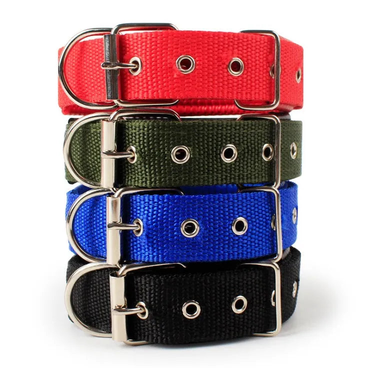 Soft leather-lined pet collar with polypropylene foam padding and nylon webbing, in multiple sizes and colours