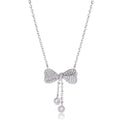 S925 sterling silver bow necklace with adjustable 40-45cm chain and electroplated silver finish