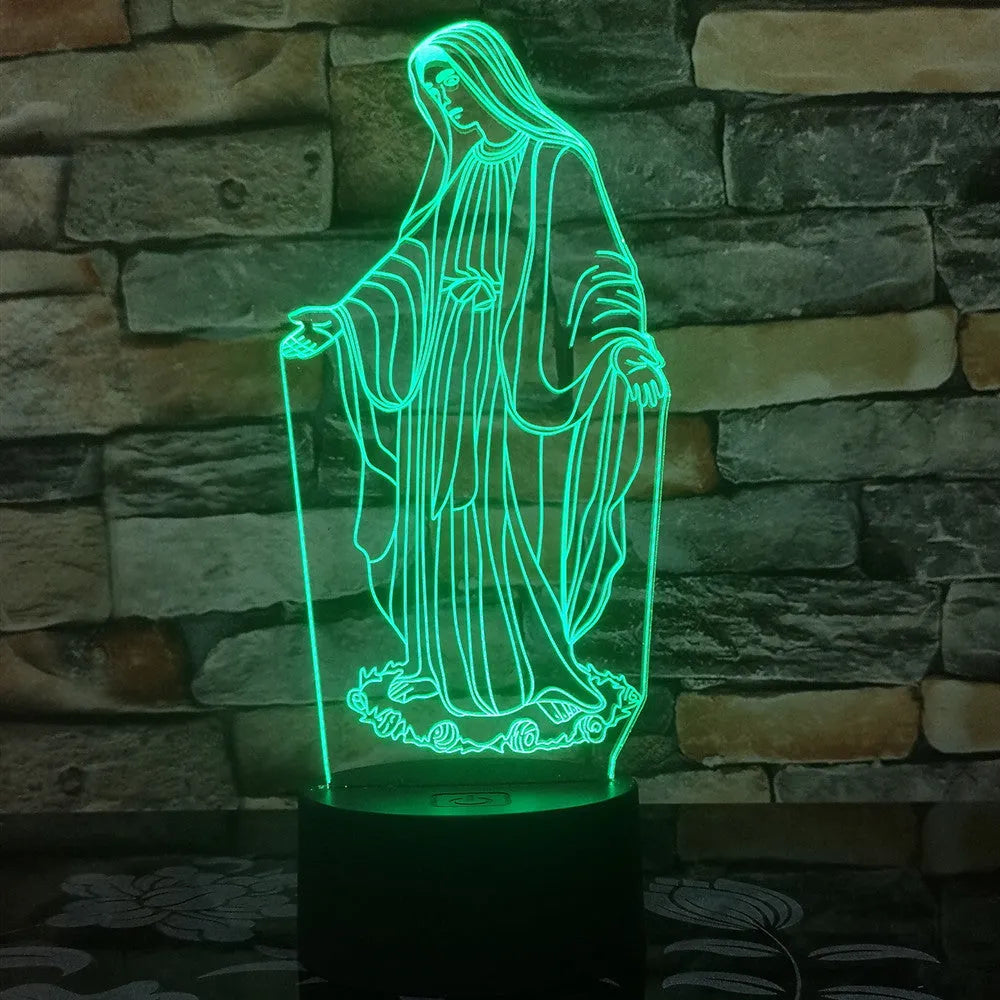 3D LED night light with colourful changing light and laser-engraved acrylic plate on an ABS base.