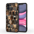Marble-patterned iPhone case with TPU and PC materials, showing waterproof and drop-resistant features