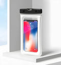 Mobile waterproof bag with touch window and floating hardware in black, blue, orange, pink or white