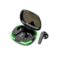 Black Pro60 Bluetooth wireless headset with half in-ear earpieces and charging cabin on a matte surface.