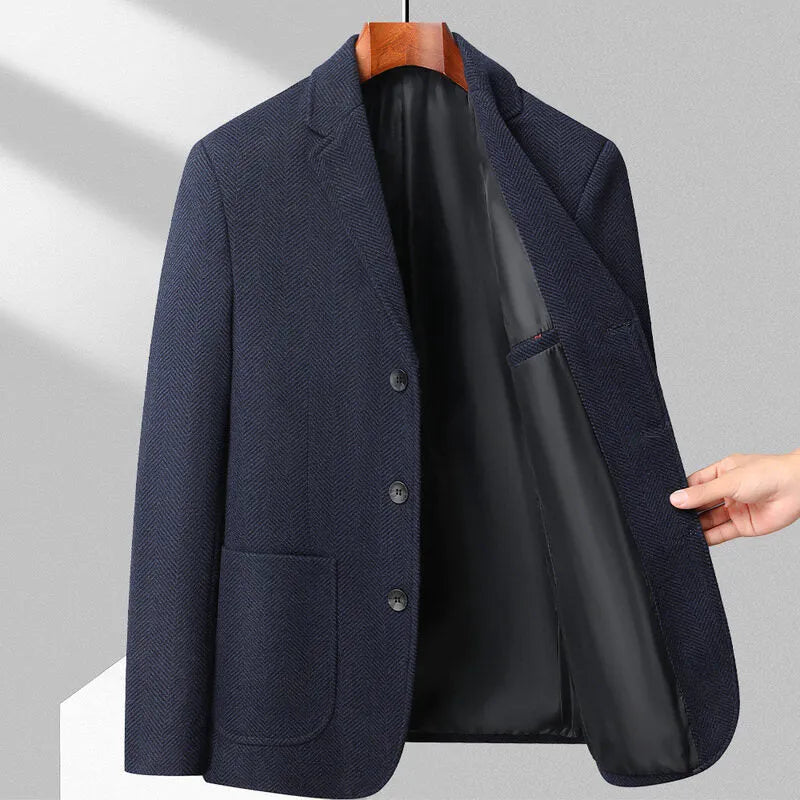 Men's loose woolen coat in black, khaki, gray, or dark blue, sizes 170-195 cm, for spring and autumn casual wear