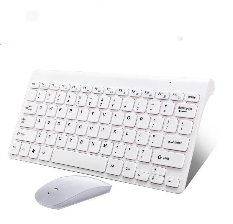 Black wireless keyboard and mouse set with USB receiver on wooden desk