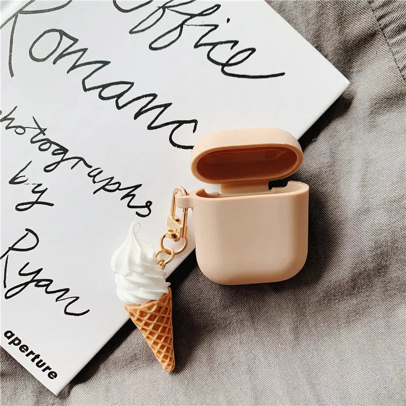 Cylinder Ice Cream silicone protective case for Apple AirPods 2 with visible charging port cutout