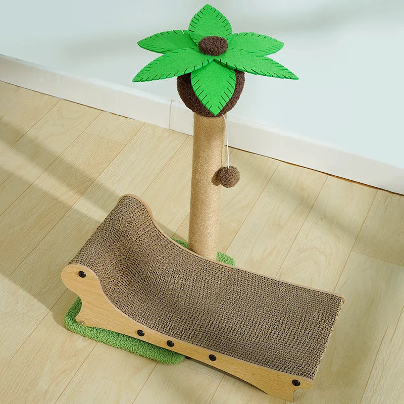 Wooden beach chair-style cat climbing frame with hemp scratch board and 60cm x 45cm platform
