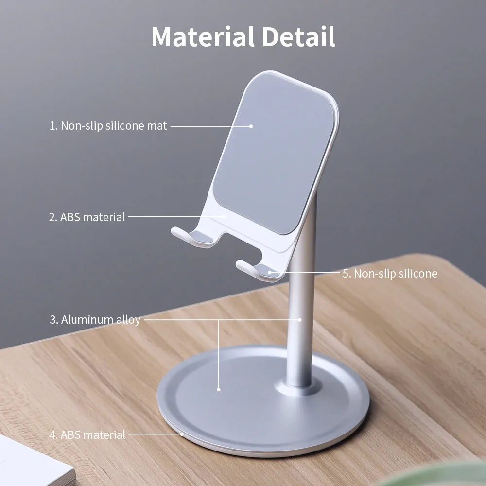 Aluminium alloy mobile phone and tablet desktop stand in black or white.