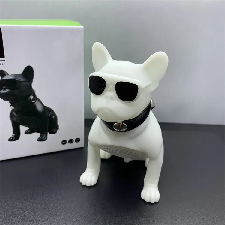 Mini full body bulldog shaped Bluetooth speaker in black, red, or white colour.