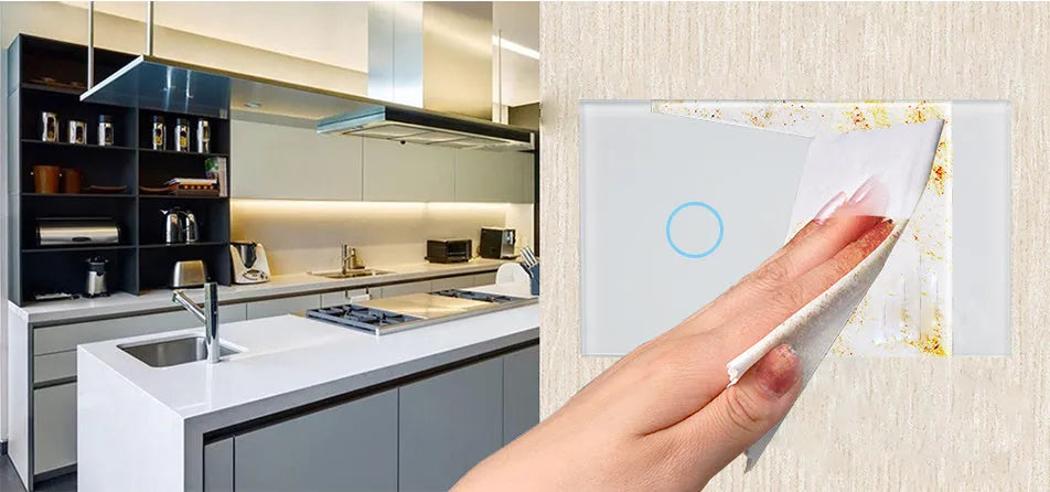US-RF-02 touch light switch with tempered glass panel and RF remote control features