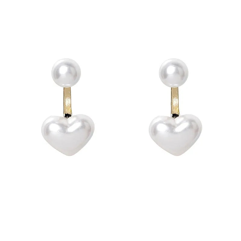 Korean-style heart-shaped stud earrings with alloy electroplating and inlaid artificial gems