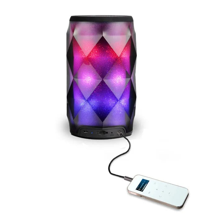 Black crystal diamond-cut Coca-Cola can shaped Bluetooth speaker lantern with colourful starry sky lighting.
