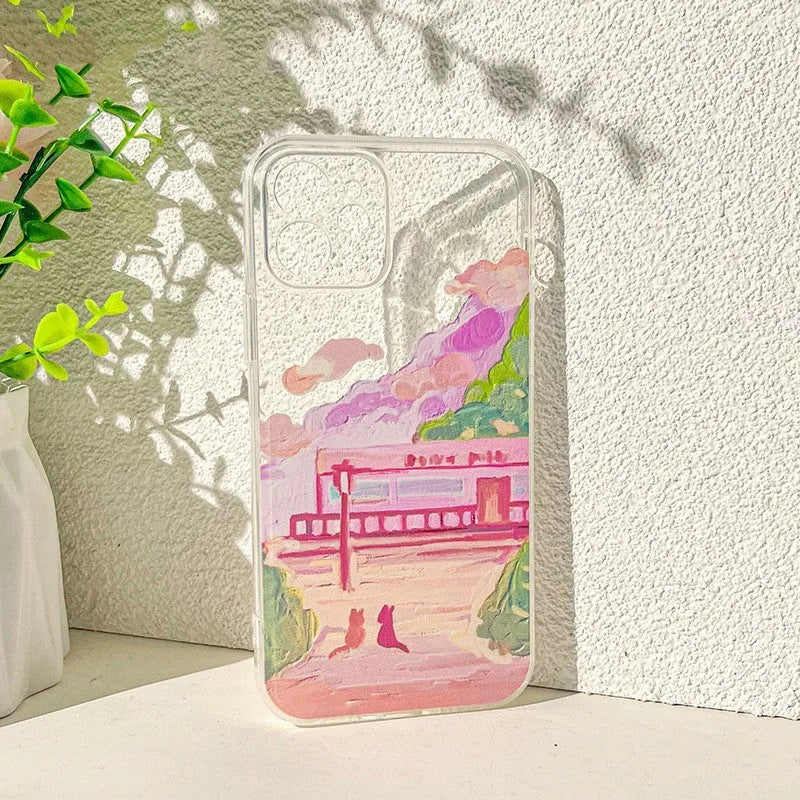 Soft silicone mobile phone case with two cat cartoon design for iPhone protection