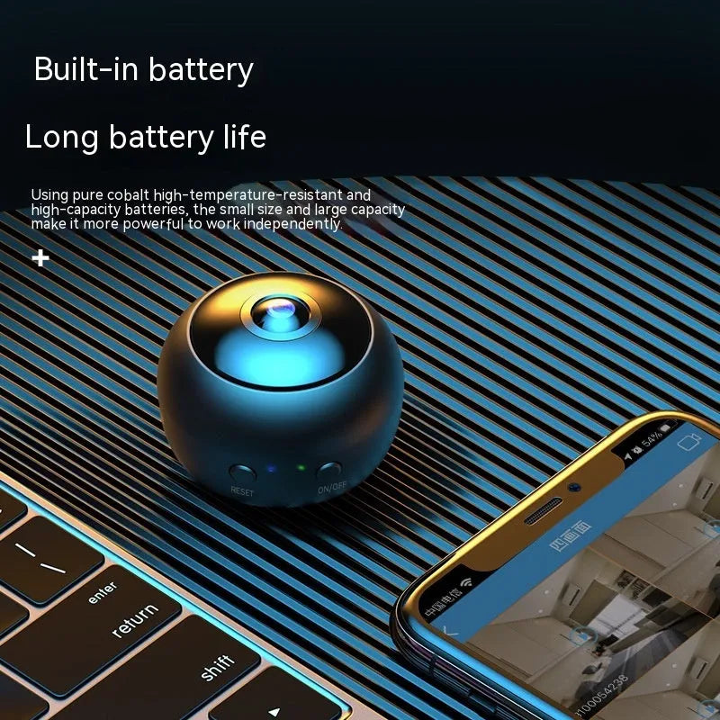1080p wireless WIFI surveillance camera with wide 3.6° lens and ABS housing, includes USB cable