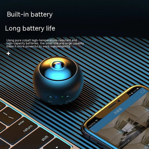 1080p wireless WIFI surveillance camera with wide 3.6° lens and ABS housing, includes USB cable