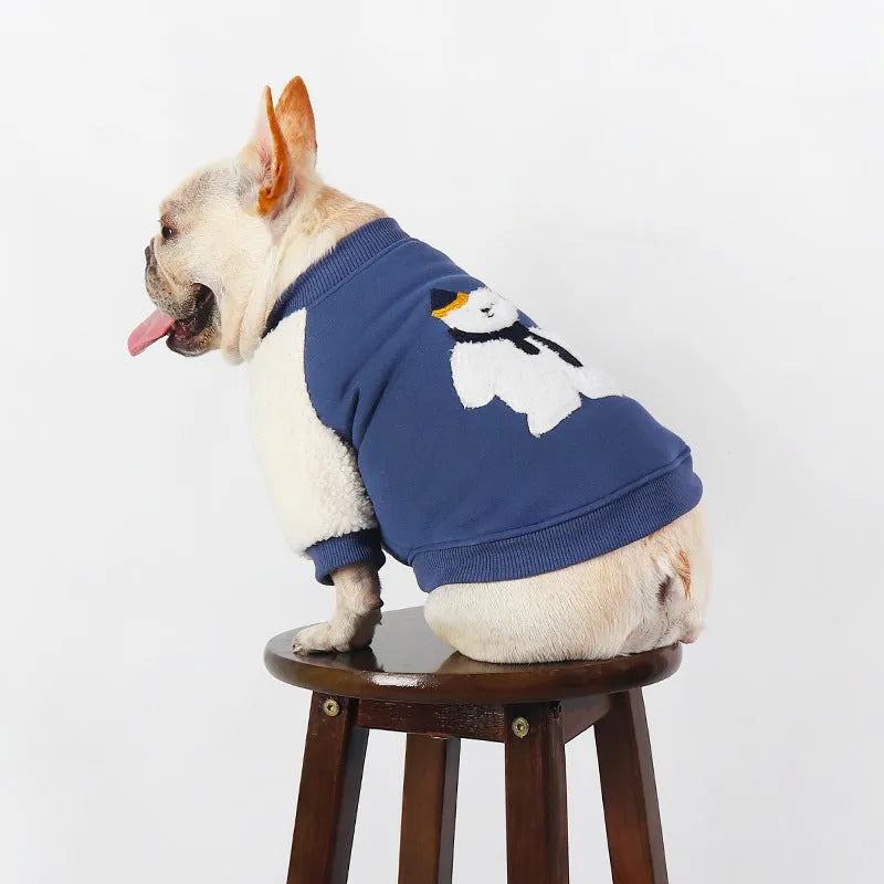 Dark blue fleece-lined winter dog clothes for large breeds in cotton material