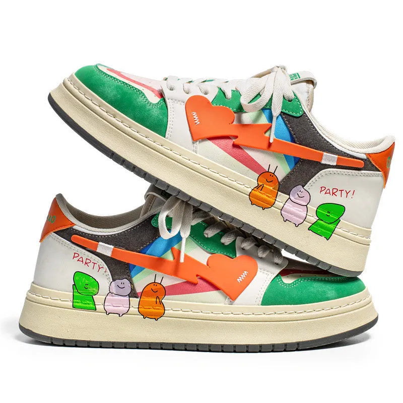 Lace-up casual sneakers with wear-resistant soles in Rainbow, White Blue, or White Rice colours
